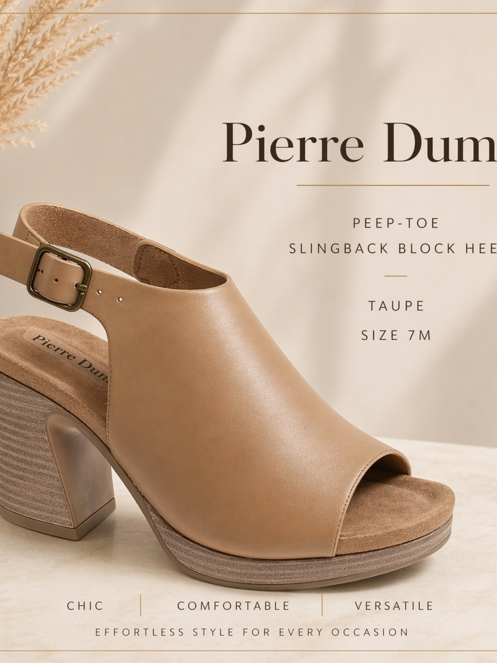 Pierre Dumas Taupe Peep Toe Slingback Block Heel | Chic Women's Heels Sz 7M✨